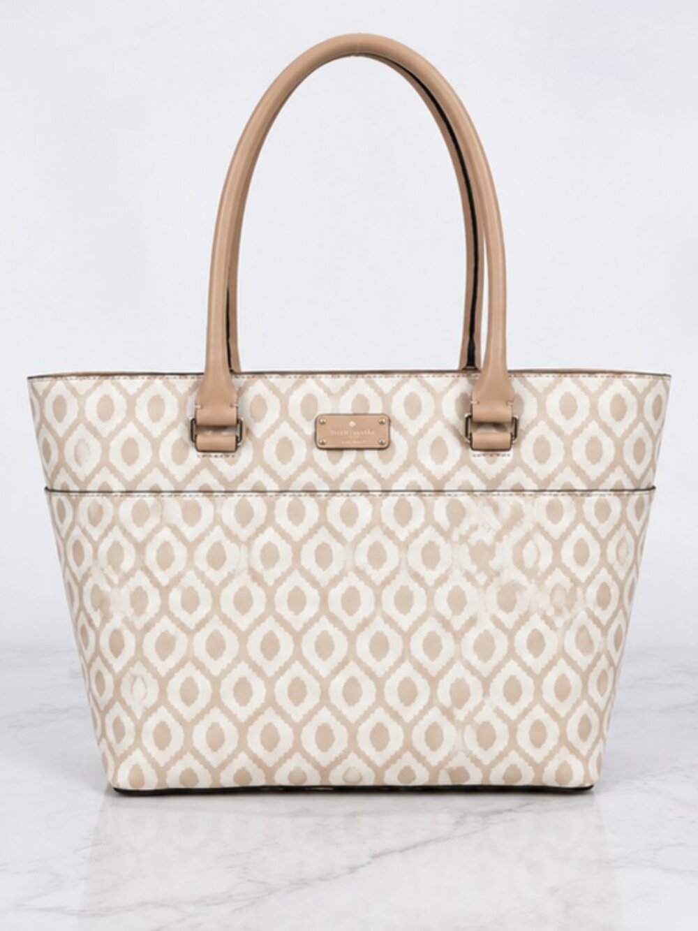 Kate Spade Neutral Geometric Print Tote | Tan Cream Shoulder Bag Medium